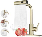 Grifo de Cocina Dorado con Rociador Extraíble y Cascada