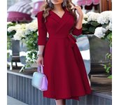 2025 Autumn New V-neck Fashion Strap Printed Mid length Waist Ds for Women
