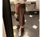 2025 Summer Chic Office Satin Midi Skirt Women Fashion Korean Casual High Waist Elegant Slim Long Skirt Chic Female Office Lady