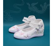 Zapatos Hanfu de estilo antiguo chino, tacones altos, zapatos de tela bordados, zapatos con punta de tres picos, zapatos de muje