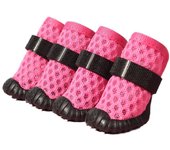 4pcs/set Breathable Mesh Dog Shoes Wear Resistant Non-slip Pet Mesh Boots Adjustable Soft Dog Foot Covers Outdoor Walking