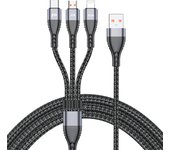 Cable de carga súper rápida 3 en 1, 6A, 66W, 1,2 M, 2M, cargador Micro USB tipo C, nailon trenzado para iPhone, Xiaomi, Samsung