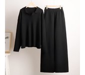 Autumn/Winter Sweater Knitted Hoodie Wide Leg Pants Two Piece Set