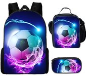 3Pcs Set School bags with Lunch bag Pencil Case,Custom Backpack Add with Your Logo or text , Kids Bags with 3D Football Printed