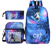 Mochila ligera de estilo sencillo para hombre y mujer, morral escolar con capacidad para ordenador portátil, 3 piezas, CR7