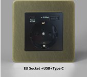 86 Type Antique Bronze Pattern Stainless Steel Panel Wall Light Toggle Switch EU FR Socket USB Type C Charging Port