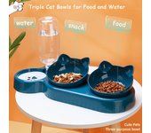 Comedero 3 en 1 para mascotas con bebedero automático, cuenco doble, diseño inclinado y giratorio - Suministros de alimentación