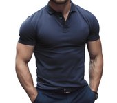 Men's short sleeved polo shirt, Henry collar casual T-shirt, large size, spring, summer, blue, black, Red2XL