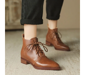 Botines Con Cordones De Tacón Cuadrado Y Punta Estrecha Para Mujer, Zapatos Cómodos Y A La Moda