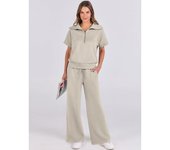 Spring and summer leisure sports suit zipper short-sleeved hoodie wide-leg pants two-piece set