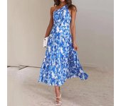 2025 Vestido de verano para mujer, largo sin mangas, azul