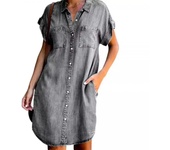 Short sleeved tight denim T-shirt dress with collar