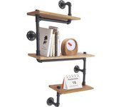 3 Tiers Industrial Wall Mount Iron Pipe Shelf Vintage Solid Wood Bracket Decor