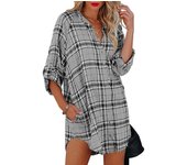Women's shirt, long sleeved V-neck top, checkered print
