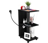 Rcynview Mesitas de Noche Dormitorio con Enchufes y Puertos USB, 1x Mesita de Noche con Ruedas Mesilla de Noche Minimalista de Madera con función de Carga Estación de Carga Mesa Auxiliar Salón 40x30x60cm Negro