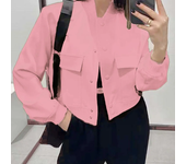 Solid Color Long Sleeve Women's Bomber Jacket Fashion Zipper Up Vintage Coat Tops Elegant Loose Basic Ladies Jackets