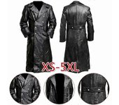 Men's German Classic WW2 Military Uniform Officer Black Real Leather Trench Coat  BSSM