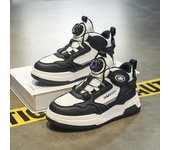 Nuevos zapatos de tablero alto con botón giratorio para niños de moda, superficie de cuero para niños de hip-hop