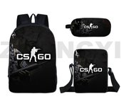 3D Cartoon Printing CS GO Backpacks 3 Pcs/Set Female Big Student Canvas Schoolbags Zipper Fashion Shoulder Bag Mens Crossbody