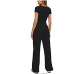 Women's 2 Piece Outfits Lounge Sets Short Sleeve Tops & High Waist Wide Leg Pants Tracksuit Sets