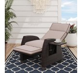 Grand patio Tumbona Relajante con cojín de Asiento, Silla de jardín, Respaldo Ajustable, Tumbona de ratán para Interior, Uso Exterior (Mimbre marrón Claro, cojín Beige)