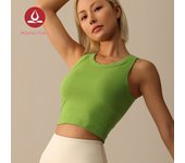 Moving Peach Ribbed Sports Tank Top High Neck Yoga Crop Top Gym Top Slim Fit Fixed Padded golf Tennis daily wear EVL