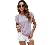 Camiseta de verano para mujer, paneles recortados de encaje de verano, camiseta casual de manga de murciélago