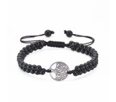 Pulsera de piedra esmerilada de doble capa de 6 mm que teje el árbol de la vida colgante cuentas de yoga ajustables