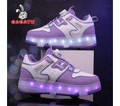 2025 Verano Nuevo Dos Ruedas Niñas Cuatro Ruedas Flash Deslumbramiento Color Recoger Rueda Zapatos De Los Niños Patinaje Sobre Ruedas Zapatos