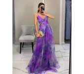 2025 Primavera y Verano Nueva Malla Impreso Vestido Halter, Vacaciones Casual Fiesta Señoras Vestidos