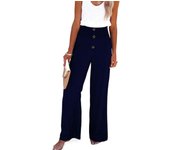 Women's Pants Elastic Waist Solid Wide Leg Baggy Female Trousers Linen Aesthetic Original Classic Chic and Elegant