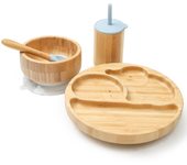 Vajilla de succión para niños, cuenco, platos de alimentación para bebés, juegos de cuchara y tenedor, plato de bambú para niños, 4 piezas