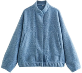 Woman's Oversized Bomber Jacket Autumn New Round Neck Long Sleeve Pocket Hidden Button Loose Jackets Coat Female Outerwear