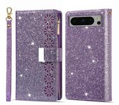 For Google Pixel 8 Pro Case Glittery Laser Carving Zipper Wallet Phone Cover