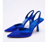 Zapatos de mujer de moda de tacón alto dedo del pie puntiagudo hueco tacón alto colorido diamantes brillante decoración Mule zapatos de mujer