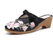 Zapatillas de tela bordadas con cuña de tacón alto para mujer, zapatos de tela bordados, estilo chino, novedad de verano
