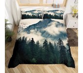 3PCS Quilt Cover Smoky Mountain Bedding Forest Duvet Cover King Grey Tree Comforter Cover Mountain with Forest Retro Print Decorative Bedding Set