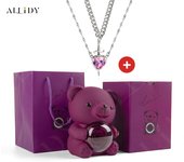Luxury Hot Red Zircon Heart & Dagger Pendant Double Couple Necklace Set with Real Preserved Rose & Teddy Bear – Romantic Jewelry Gift for Mother’s Day, Valentine’s Day, Birthday & Anniversary