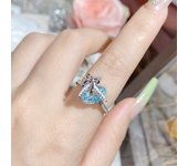 small fresh bright clear light sea sapphire ring female 18K gold plated niche design sweet cool index finger ring