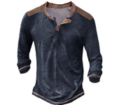 Camiseta hombre, Henley, manga larga, cuello V, deportes callejeros, botones, diseño
