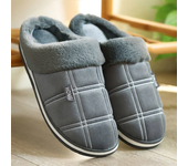 Large size 50-51 Plaid House Slippers for Man Memory Foam Winter Plush Indoor Male Shoes Warm Home Slippers 2024 Non Slip Black