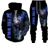 Chándal con estampado 3D de lobo para hombre, Conjunto de sudadera con capucha y pantalones de chándal, ropa de calle de gran ta