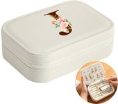 Initial Floral Letter Jewelry Box Jewelry Storage Box Portable Zipper Jewelry Box Pu Leather Ring Earrings Necklace Storage Box