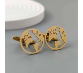 New -18 carat gold-plated stainless steel cufflinks: World map balloon design, stylish lapel pin, gift for friends