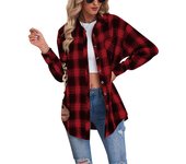 Women's casual top, fashionable shirt, , loose checkered shirt