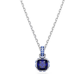 Swarosk Silver Square Crystal Pendant Necklace 925 September Birthstone Dark Blue CZ Charm Necklace Jewelry Birthday Gift For Women