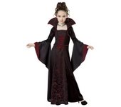Disfraz de Halloween para niñas, disfraz de bruja, disfraz de bruja, encaje retro medieval, cuello levantado, manga de trompeta, falda larga estampada
