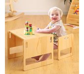 Set de Mesa y Silla Montessori para Bebés de 1-3 años, Ajustable en Altura, Ideal para Leer/Comer/Jugar, Fácil de Montar, Certificado CPC - Blanco