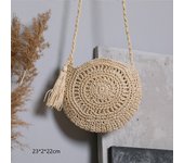 Round Straw Beach Bag Vintage Handmade Woven Shoulder Bag Raffia Circle Rattan Bags Bohemian Summer Vacation Casual Bags