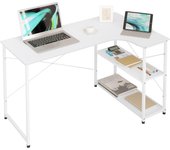 Forma de L,120x75 cm, Mesa Escritorio Esquinero con Estanteria, Mesa Gaming, Mesa de Estudio, Escritorio Ordenador PC para Oficina en Casa, Blanco + Blanco,TSB06ws